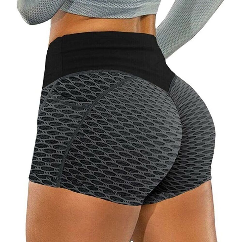 Grey/w Black Women PushUp Butt Yoga Shorts Scrunch Booty Workout Shorts - Medium